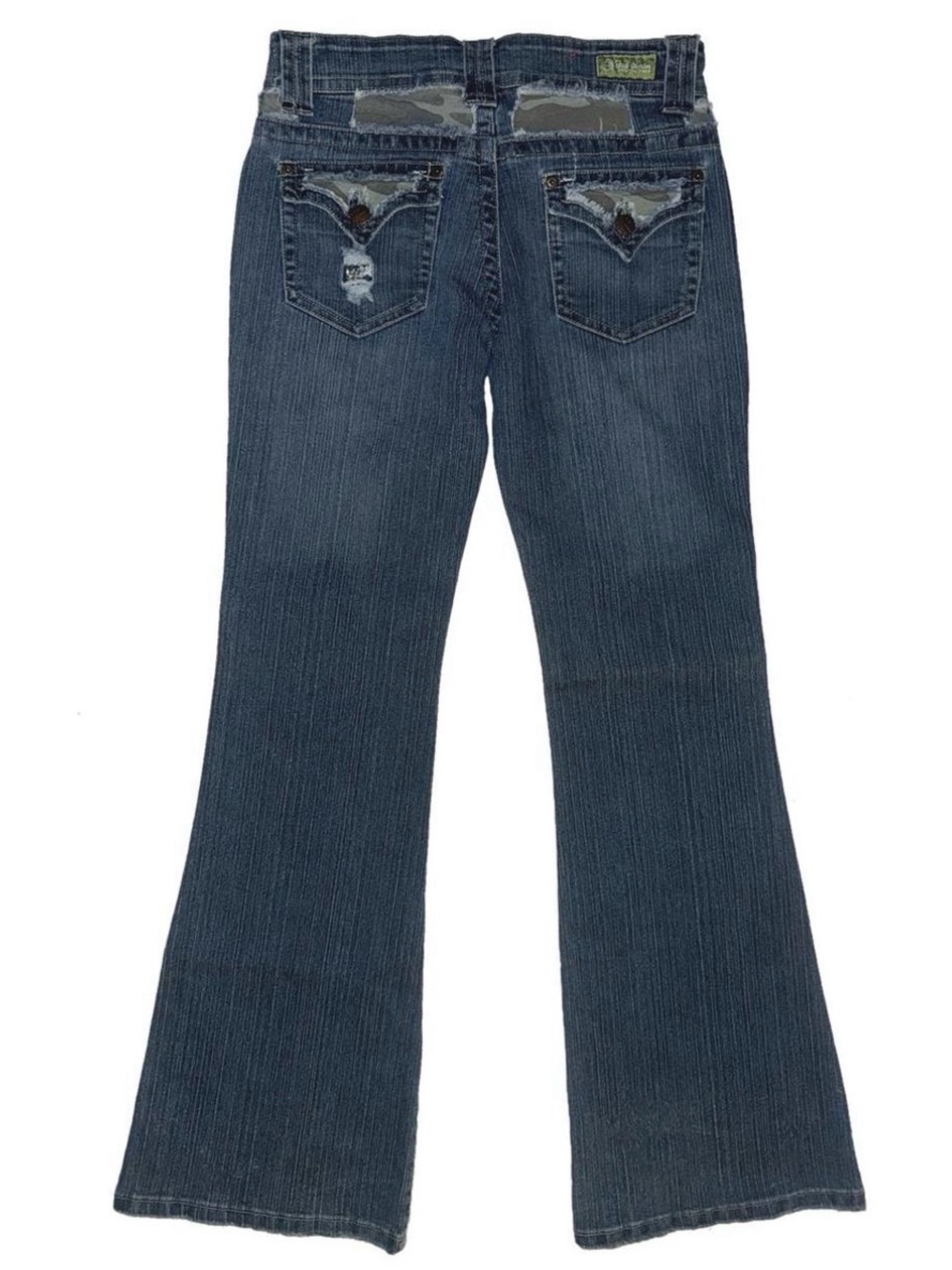 Vintage Camo Distressed Flared Denim Jeans Y2K